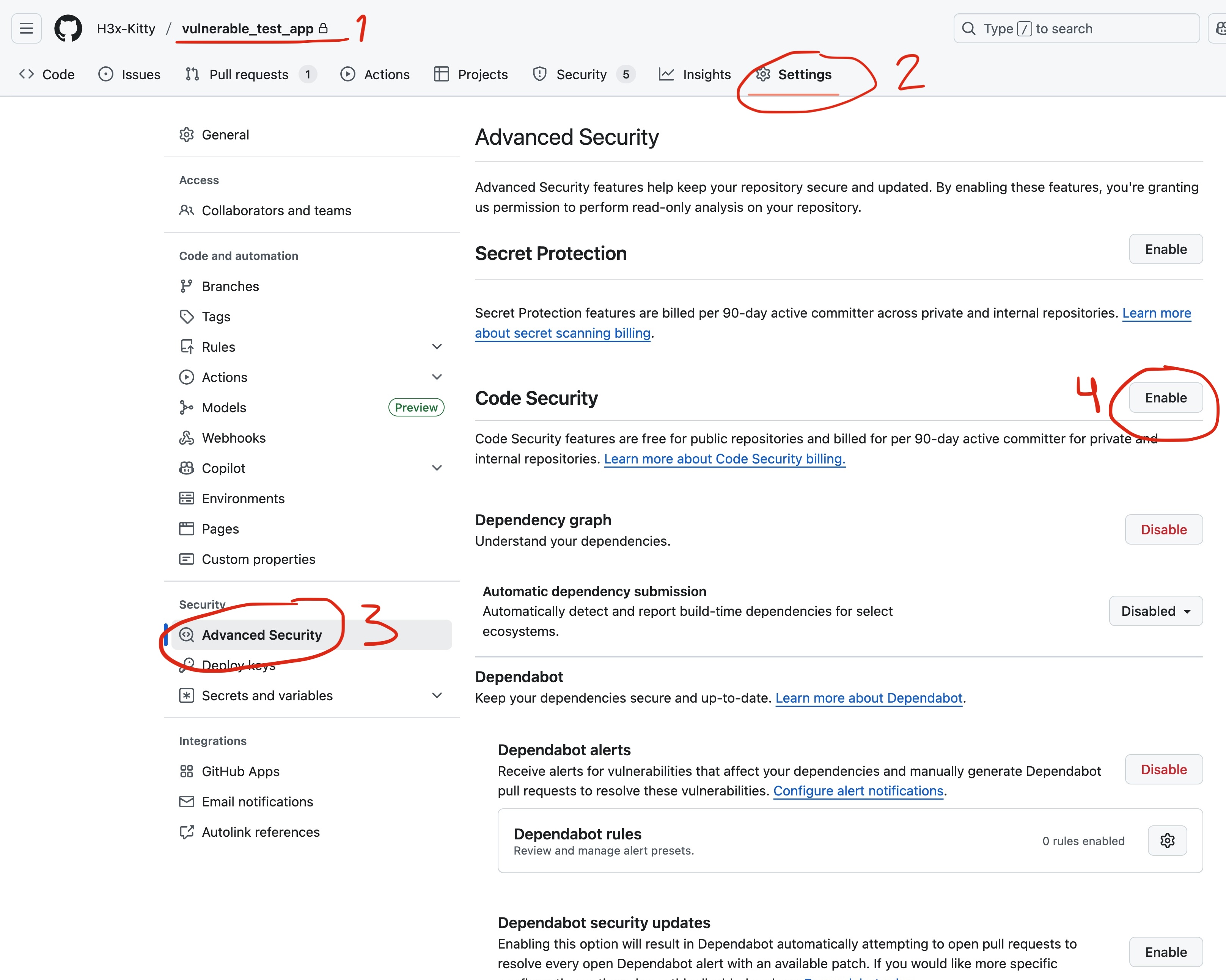 Turning on Code Security for your repository