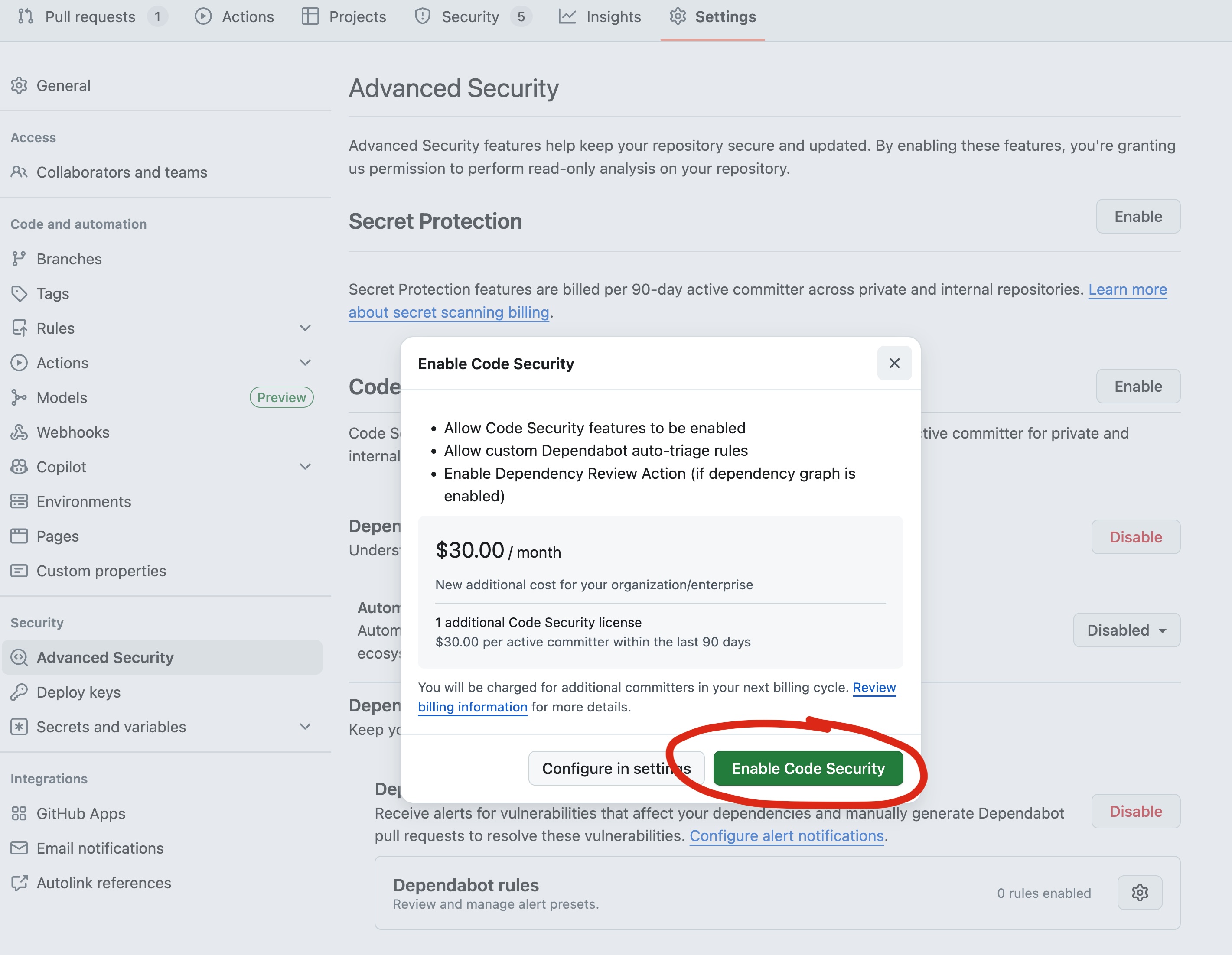 Confirming Code Security for your repository