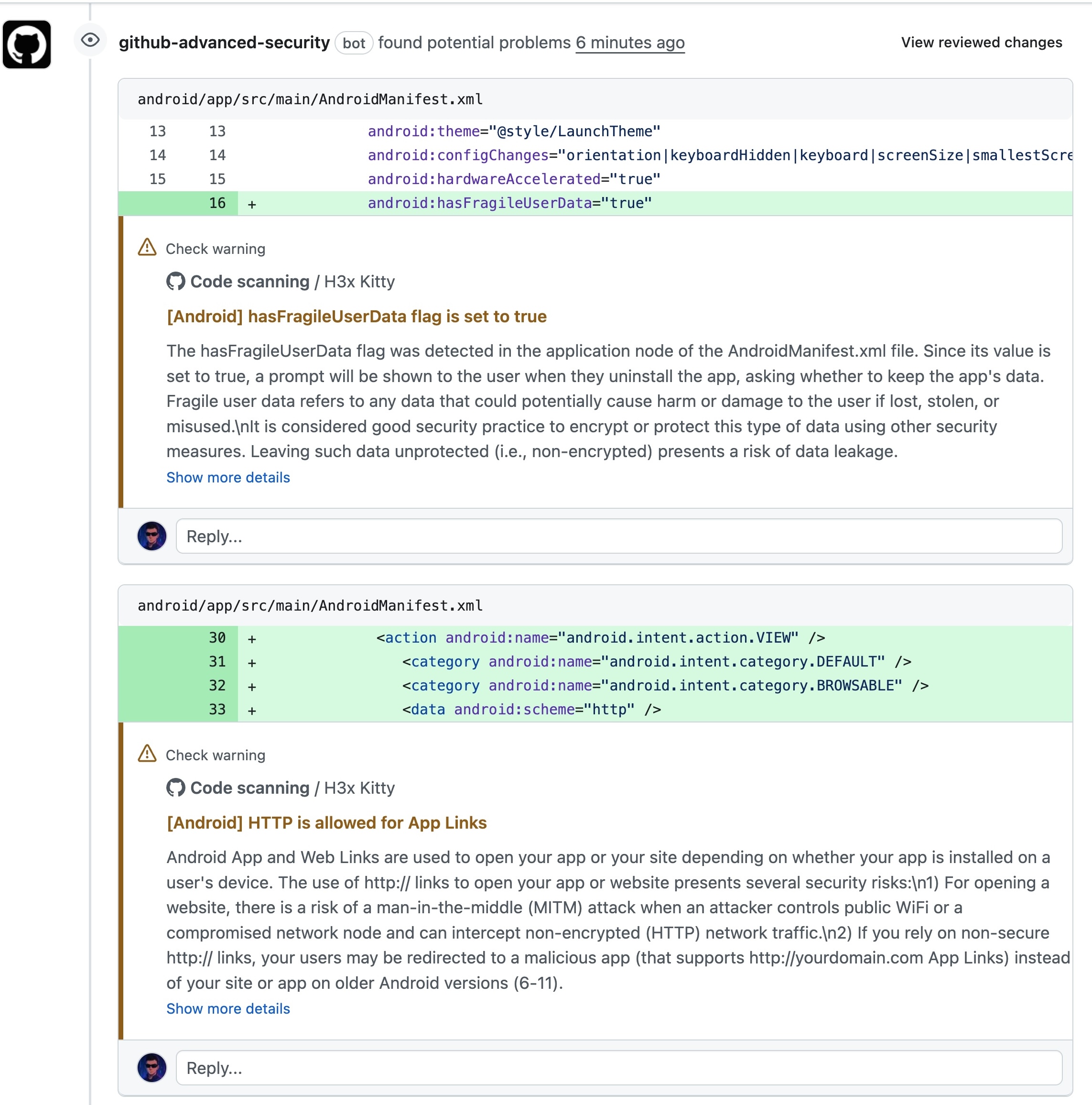 Example of H3x Kitty output in pull requests